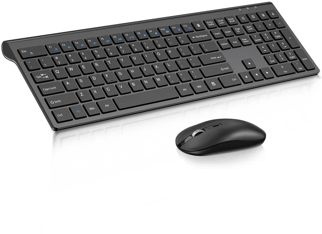 Main image of Full Size Wireless Keyboard and Mouse Combo - Grey | Full size quiet scissor-switch keyboard with number pad, right handed mouse, connect via single included USB-A Nano Receiver