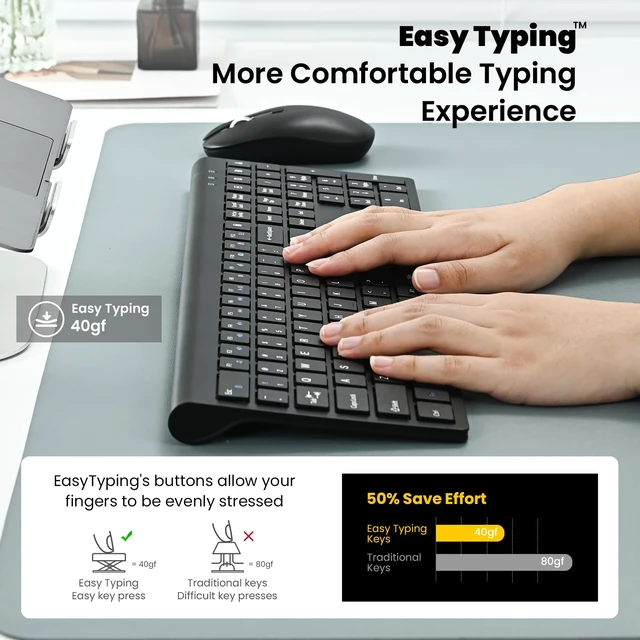 Alt view image 5 of 7 - Full Size Wireless Keyboard and Mouse Combo - Grey | Full size quiet scissor-switch keyboard with number pad, right handed mouse, connect via single included USB-A Nano Receiver