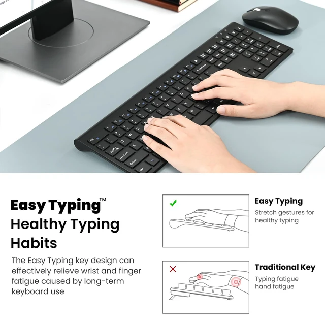 Alt view image 7 of 7 - Full Size Wireless Keyboard and Mouse Combo - Grey | Full size quiet scissor-switch keyboard with number pad, right handed mouse, connect via single included USB-A Nano Receiver