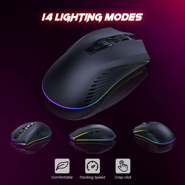 Alt view image 4 of 6 - Gaming Keyboard and Mouse Combo Wireless, Wrist Rest, 3200DPI Mice | 7-Color Light-Up Wireless Gaming Keyboard, Metal Panel, Rechargeable 3200mAh Battery, Sleep Mode, 7D 3200DPI Mouse PC Gamer