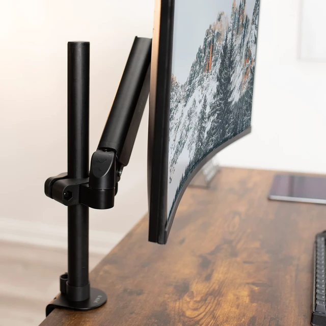 Alt view image 2 of 7 - Black Pole Mounted Monitor Arm, 17-32 in Screens, MOUNT-POLE05A | Universal, Full Motion Articulating Pneumatic Arm, 75mm and 100mm VESA Plate, Fits 1.1-2.4 in Diameter Poles, Holds 17.6 lbs