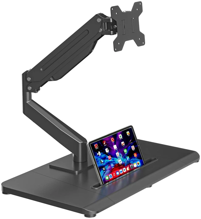 Main image of Single Monitor Mount Gas Spring Arm Mount with Base,Free standing Pneumatic Height Adjustable Monitor Desk Stand for 17 to 35 inch,Holds up to 24.25lbs,Black(ML8XC)