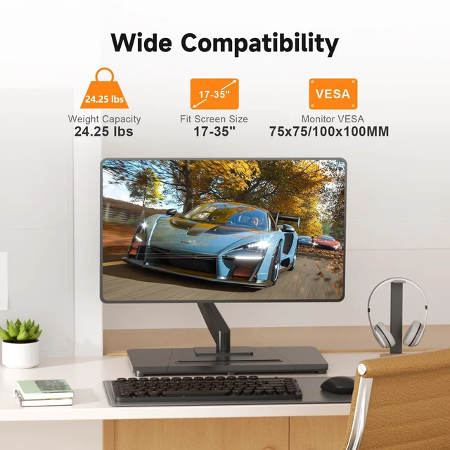 Alt view image 2 of 7 - Single Monitor Mount Gas Spring Arm Mount with Base,Free standing Pneumatic Height Adjustable Monitor Desk Stand for 17 to 35 inch,Holds up to 24.25lbs,Black(ML8XC)