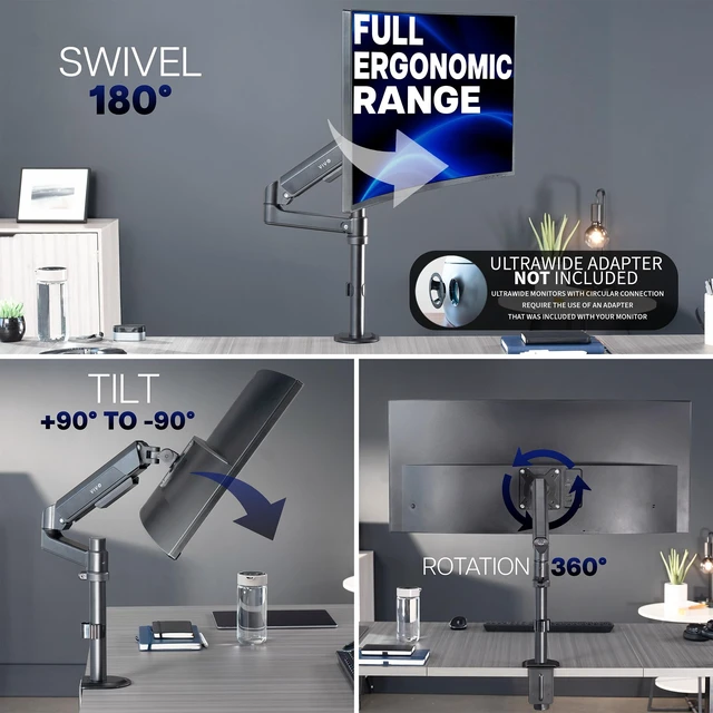 Alt view image 5 of 7 - Heavy Duty Articulating Single Pneumatic Spring Arm Desk Mount Stand, Fits 17 to 40 inch Standard Screens or Ultrawides up to 26.4 lbs with Maximum VESA 100x100mm, STAND-V101H