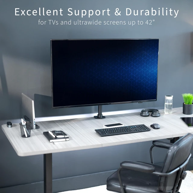 Alt view image 2 of 7 - Ultra Wide Screen TV and Monitor Desk Mount, Adjustable Height and Tilt Stand for Screens up to 42 inches, Black, STAND-V101C