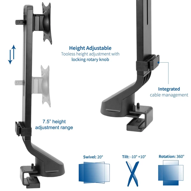 Alt view image 3 of 7 - Adjustable Single Monitor Mount for Sit-Stand Workstation, Desk Converter, Monitor Arm Fits 1 Screen up to 32 inches, STAND-V001U