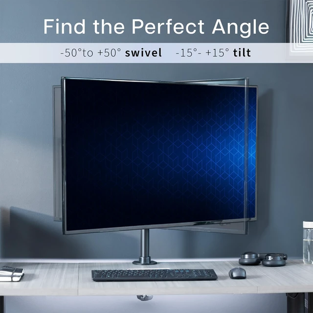 Alt view image 5 of 7 - Ultra Wide Screen TV and Monitor Desk Mount, Adjustable Height and Tilt Stand for Screens up to 42 inches, Black, STAND-V101C