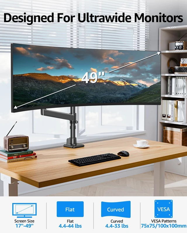 Alt view image 2 of 7 - Odyssey G9 Tall Monitor Arm Holds 4.4-44 lbs for 32-49 Inch Screens | 25" Height for Ultrawide Monitor mount Compatible with Heavy Samsung LG Flat/Curved Monitors, Full Motion Monitor Desk Stand