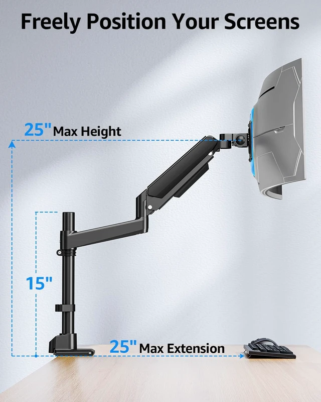 Alt view image 4 of 7 - Odyssey G9 Tall Monitor Arm Holds 4.4-44 lbs for 32-49 Inch Screens | 25" Height for Ultrawide Monitor mount Compatible with Heavy Samsung LG Flat/Curved Monitors, Full Motion Monitor Desk Stand