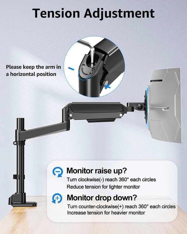 Alt view image 3 of 7 - Odyssey G9 Tall Monitor Arm Holds 4.4-44 lbs for 32-49 Inch Screens | 25" Height for Ultrawide Monitor mount Compatible with Heavy Samsung LG Flat/Curved Monitors, Full Motion Monitor Desk Stand