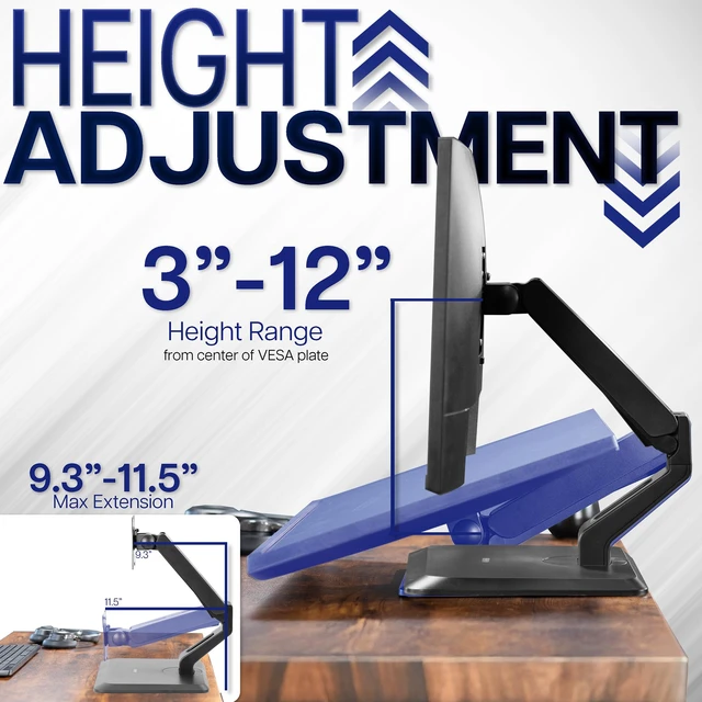 Alt view image 3 of 7 - Premium Single 17 to 32 inch VESA Monitor and Touch Screen Desk Stand with Rotating Base, Freestanding Pneumatic Height Adjustable Arm, 12 inch Maximum Screen Height, Black, STAND-V001R