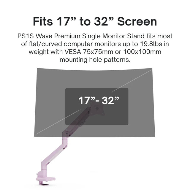 Alt view image 2 of 7 - PS1S Wave Pink Single Monitor Arm Stand Desk Mount - Fits up to 32 inches Monitors and up to 19.8lbs. VESA Compatibility and Integrated Cable Management