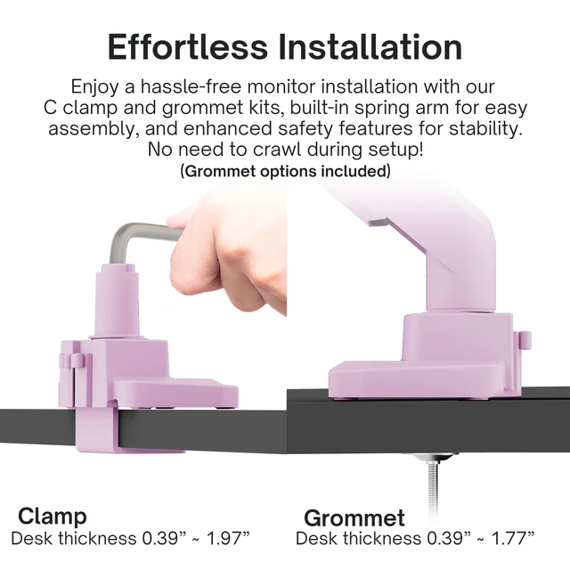Alt view image 6 of 7 - PS1S Wave Pink Single Monitor Arm Stand Desk Mount - Fits up to 32 inches Monitors and up to 19.8lbs. VESA Compatibility and Integrated Cable Management