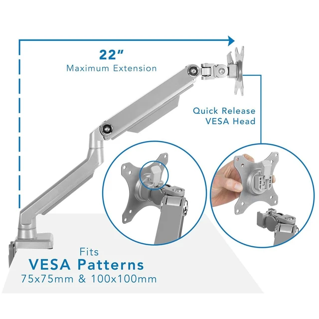 Alt view image 3 of 7 - Single Monitor Arm Desk Mount, Mechanical Spring Height Adjustable Monitor Stand for 1332 Inch Screens up to 17.6 lbs, VESA 75x75 & 100x100, C-Clamp & Grommet