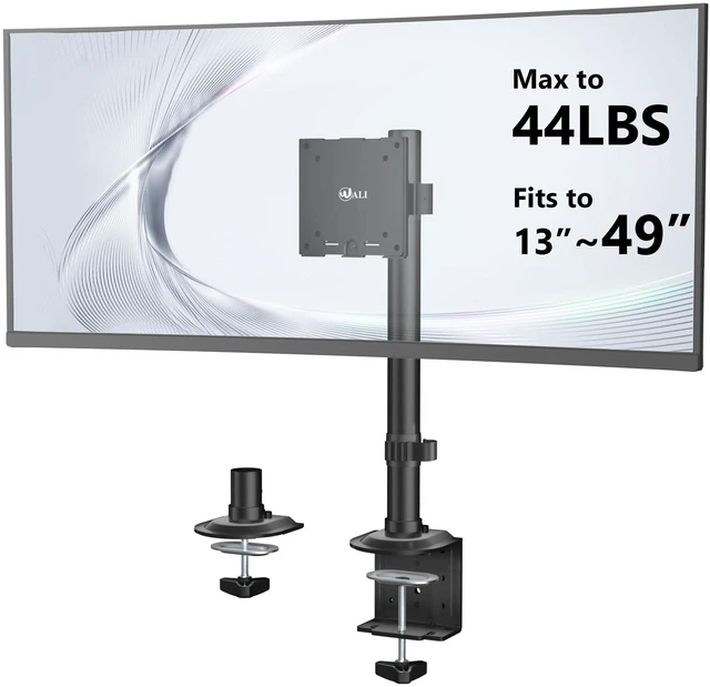 Main image of Heavy Duty Single Monitor Arm Desk Mount for 13-49 Inch Screens, Ultrawide Monitor Stand with Full Motion Tilt, Swivel, Rotation, Holds up to 44 lbs, C-Clamp Mount for VESA 75/100mm,(M001S)