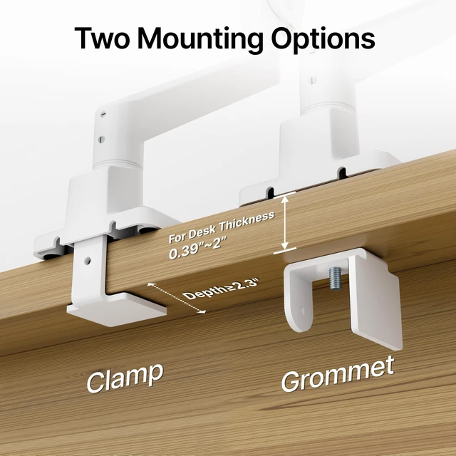 Alt view image 7 of 7 - Single Monitor Arm for Max 45 Inch Ultrawide Screens, Holds 35 Lbs | Adjustable Monitor Desk Mount with C Clamp/Grommet Desk Mount, Cable Management, VESA 75/100mm, White