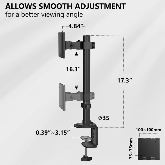 Alt view image 4 of 7 - Heavy Duty Single Monitor Arm Desk Mount for 13-49 Inch Screens, Ultrawide Monitor Stand with Full Motion Tilt, Swivel, Rotation, Holds up to 44 lbs, C-Clamp Mount for VESA 75/100mm,(M001S)