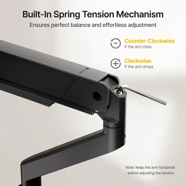 Alt view image 6 of 7 - Tall Single Monitor Arm for 17 to 45 Inch Screen, Holds 35 Lbs | Adjustable Upgraded Heavy Duty Ultrawide Monitor Arm with C Clamp, Grommet Base, Cable Management, VESA 75/100mm