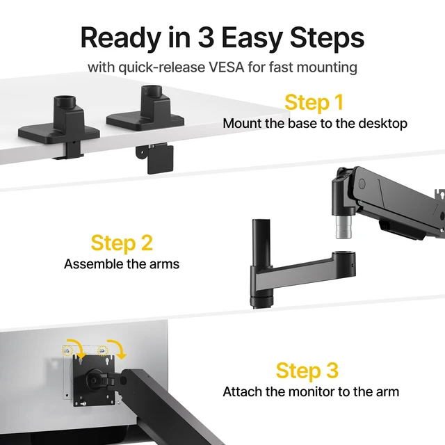 Alt view image 7 of 7 - Tall Single Monitor Arm for 17 to 45 Inch Screen, Holds 35 Lbs | Adjustable Upgraded Heavy Duty Ultrawide Monitor Arm with C Clamp, Grommet Base, Cable Management, VESA 75/100mm