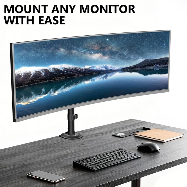 Alt view image 5 of 7 - Heavy Duty Single Monitor Arm Desk Mount for 13-49 Inch Screens, Ultrawide Monitor Stand with Full Motion Tilt, Swivel, Rotation, Holds up to 44 lbs, C-Clamp Mount for VESA 75/100mm,(M001S)