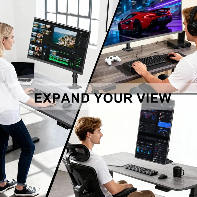 Alt view image 7 of 7 - Heavy Duty Single Monitor Arm Desk Mount for 13-49 Inch Screens, Ultrawide Monitor Stand with Full Motion Tilt, Swivel, Rotation, Holds up to 44 lbs, C-Clamp Mount for VESA 75/100mm,(M001S)