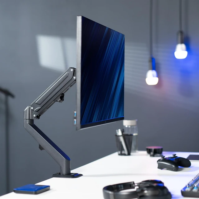 Alt view image 2 of 7 - Heavy Duty Single Monitor Tension Arm for up to 27 inch Screens, Holds 14.3 lbs, Premium Desk Mount Stand, Black, STAND-V101O