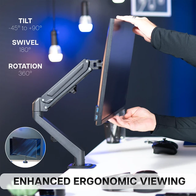 Alt view image 5 of 7 - Heavy Duty Single Monitor Tension Arm for up to 27 inch Screens, Holds 14.3 lbs, Premium Desk Mount Stand, Black, STAND-V101O