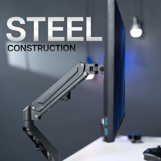 Alt view image 6 of 7 - Heavy Duty Single Monitor Tension Arm for up to 27 inch Screens, Holds 14.3 lbs, Premium Desk Mount Stand, Black, STAND-V101O