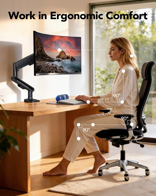 Alt view image 6 of 7 - Ultrawide Monitor Arm for 13 40" Screens, Single Monitor Mount Holds up to 26.4lbs, Adjustable Monitor Stand with C-Clamp & Grommet Base, VESA Mount 75x75mm/100x100mm
