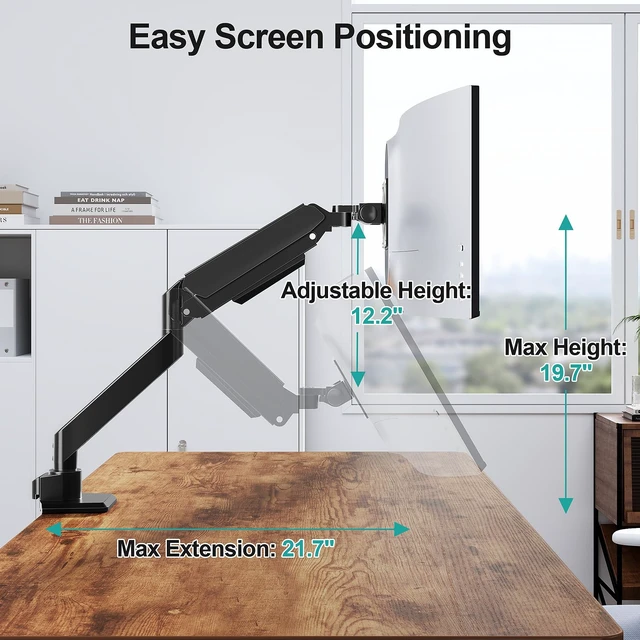 Alt view image 4 of 7 - Heavy Duty Monitor Arm for 49 inch Ultrawide Screen up to 44 lbs, Single Desk Computer Mount Curved Monitor Stand for Samsung Odyssey G9, Adjustable Gas Spring VESA Mount 75x75 100x100