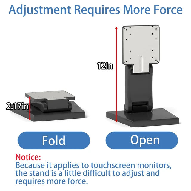 Alt view image 3 of 7 - Adjustable Metal Folding Monitor Bracket for Touch Screen with VESA Hole | Desk Mount 75x75mm&100x100mm VESA Hole All in Single PC Stand Foldable(Black)