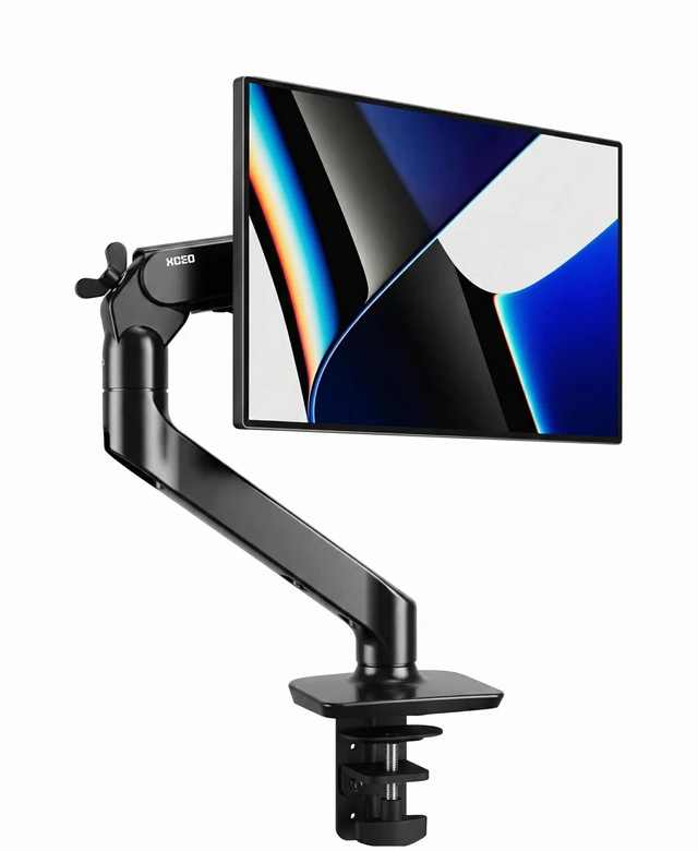 Main image of Single Monitor Arm, White Gas Spring Desk Mount for 17"-34" Screens, Holds Up to 26.5 lbs, VESA 75x75/100x100, C-Clamp & Grommet Base (Black)