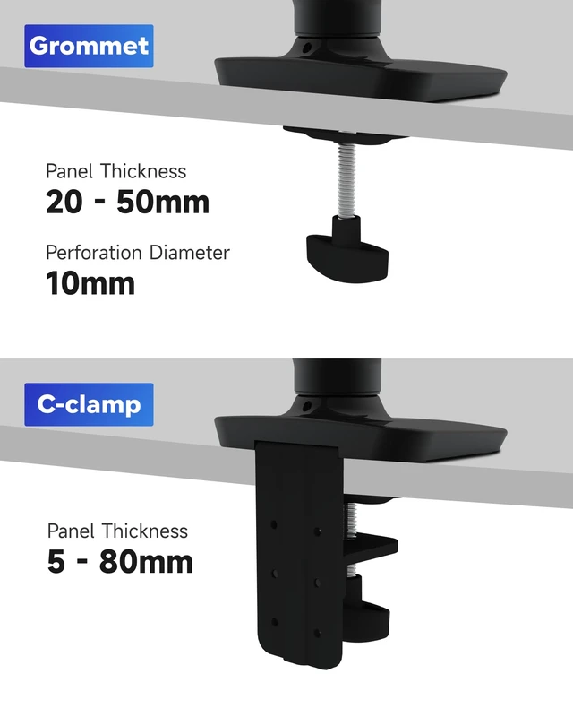 Alt view image 6 of 6 - Single Monitor Arm, White Gas Spring Desk Mount for 17"-34" Screens, Holds Up to 26.5 lbs, VESA 75x75/100x100, C-Clamp & Grommet Base (Black)
