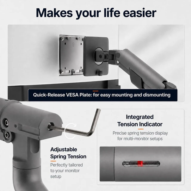 Alt view image 6 of 7 - Flexi Pro Monitor Arm Monitor Mount for Desks (up to 40" & 11 kg) Curved, Heavy Duty, Spring-Assisted, Height-Adjustable & Fully Articulated VESA 75/100, Slim Aluminum Design Space Grey