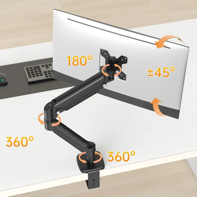 Alt view image 7 of 7 - Heavy Duty Single Monitor Arm Desk Mount Gas Spring for 17-32 Inch Screens | Full Motion Adjustable Monitor Mount with VESA Compatibility, C Clamp and Grommet Base, Supports up to 19.8 lbs