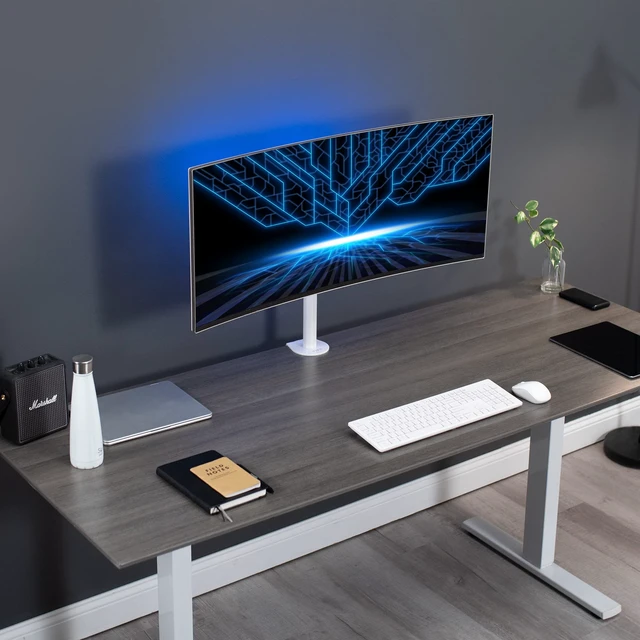 Alt view image 2 of 7 - Single 13 to 38 inch LCD Monitor Heavy Duty Desk Mount Stand, Holds 1 Standard to Ultrawide Screen up to 38 inches, White, STAND-V001CW