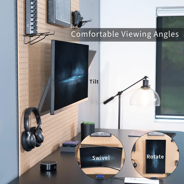 Alt view image 5 of 7 - Black Single Monitor Pegboard Mount, Up to 32 in Screens, Mount-PB1 | Articulating Bracket, Solid Steel, Fits Peg Boards up to 0.25 in Thick with 1 in Hole Spacing, Holds 17.6 lbs