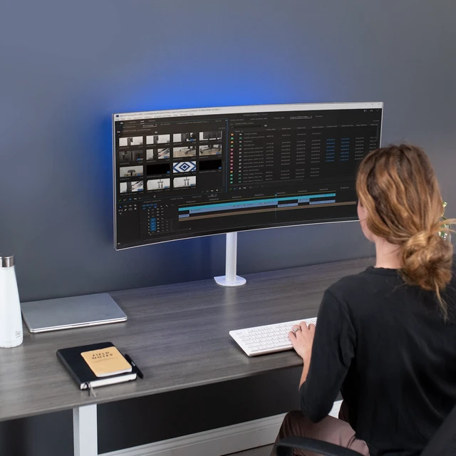 Alt view image 6 of 7 - Single 13 to 38 inch LCD Monitor Heavy Duty Desk Mount Stand, Holds 1 Standard to Ultrawide Screen up to 38 inches, White, STAND-V001CW
