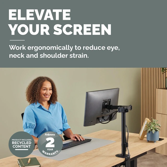 Alt view image 2 of 7 - Everyday Adjustable Single Monitor Arm Supports Screens up to 32" Weighing 19.84 lbs, Tilt, Swivel, Rotate, VESA 75/100, Clamp or Grommet Mount, Cable Management