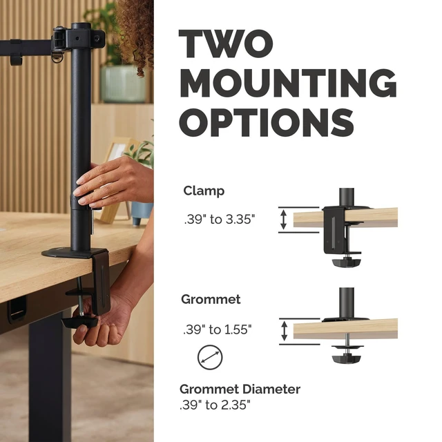 Alt view image 5 of 7 - Everyday Adjustable Single Monitor Arm Supports Screens up to 32" Weighing 19.84 lbs, Tilt, Swivel, Rotate, VESA 75/100, Clamp or Grommet Mount, Cable Management