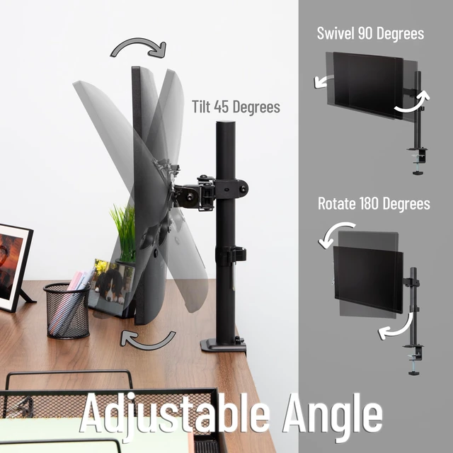 Alt view image 4 of 7 - Single Monitor Desk Mount for 1332 Inch Screens, Adjustable Arm with 180° Rotation, ±90° Swivel, ±45° Tilt, VESA 75x75/100x100, Integrated Cable Management, Up to 17.6 lbs Load, Black