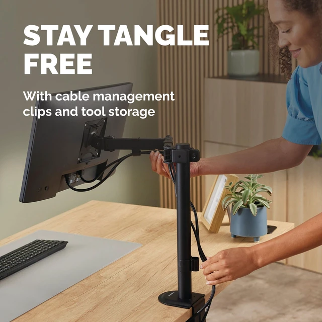 Alt view image 7 of 7 - Everyday Adjustable Single Monitor Arm Supports Screens up to 32" Weighing 19.84 lbs, Tilt, Swivel, Rotate, VESA 75/100, Clamp or Grommet Mount, Cable Management