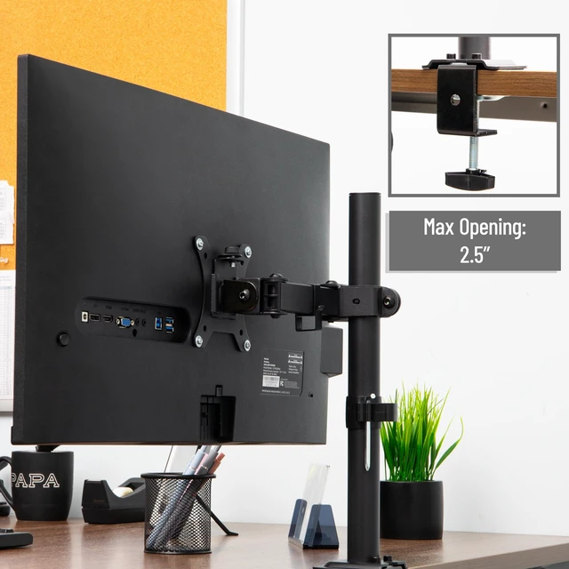 Alt view image 7 of 7 - Single Monitor Desk Mount for 1332 Inch Screens, Adjustable Arm with 180° Rotation, ±90° Swivel, ±45° Tilt, VESA 75x75/100x100, Integrated Cable Management, Up to 17.6 lbs Load, Black