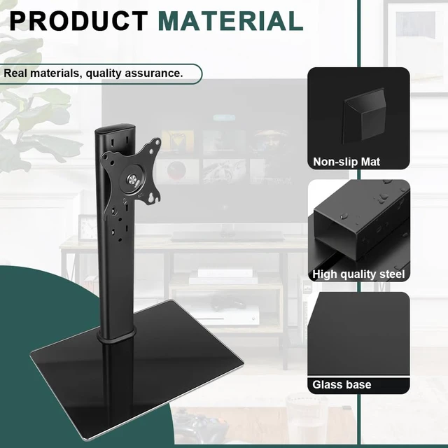 Alt view image 6 of 7 - Monitor Stand for 13"32" Screens Swivel Computer Monitor Holder Freestanding 5 Height Adjustable TV Stand VESA 80x80mm/95x95mm Holds up to 77lbs