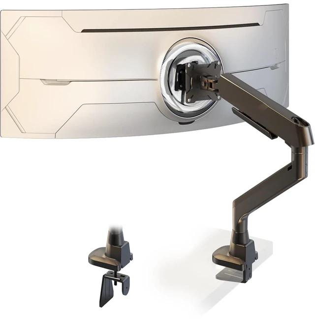 Main image of Monitor Arm fits 17-49 Inch Heavy Duty Flat/Curved Monitor | Cable Management, Full Motion, Gas Spring Arm, Holds 35.2 lbs with Clamp & Grommet Desk Mount, VESA 75/100mm, Black