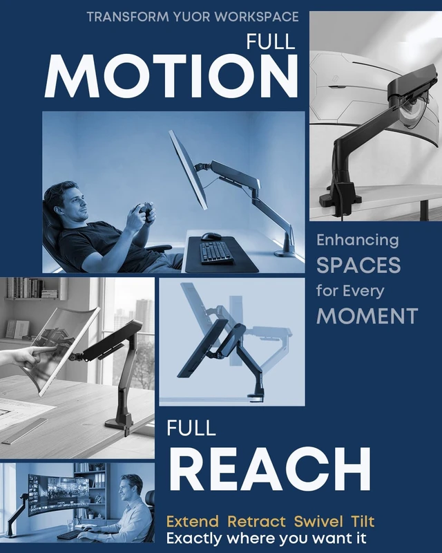 Alt view image 3 of 7 - Monitor Arm fits 17-49 Inch Heavy Duty Flat/Curved Monitor | Cable Management, Full Motion, Gas Spring Arm, Holds 35.2 lbs with Clamp & Grommet Desk Mount, VESA 75/100mm, Black