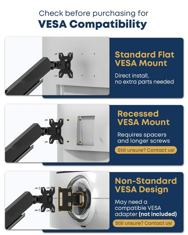 Alt view image 7 of 7 - Monitor Arm fits 17-49 Inch Heavy Duty Flat/Curved Monitor | Cable Management, Full Motion, Gas Spring Arm, Holds 35.2 lbs with Clamp & Grommet Desk Mount, VESA 75/100mm, Black