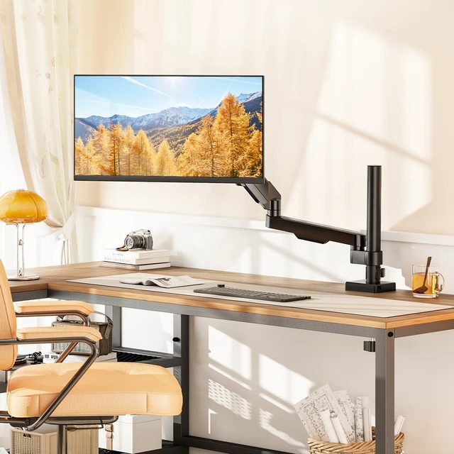 Alt view image 7 of 7 - Single Monitor Stand & Monitor Arm Desk Mount up to 35 Inches | Fully Adjustable Heavy Duty Monitor Mount for Screen Ergonomic VESA Mount with C-Clamp/Grommet Base, Cable Management