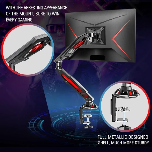 Alt view image 2 of 7 - Single Gaming Monitor Stand - Mechanical Spring Display Mount, Adjustable Gaming Monitor Arm with C Clamp and Grommet Mounting Base - Fits for Computer Screen up to 32, VESA 75x75, 100x100