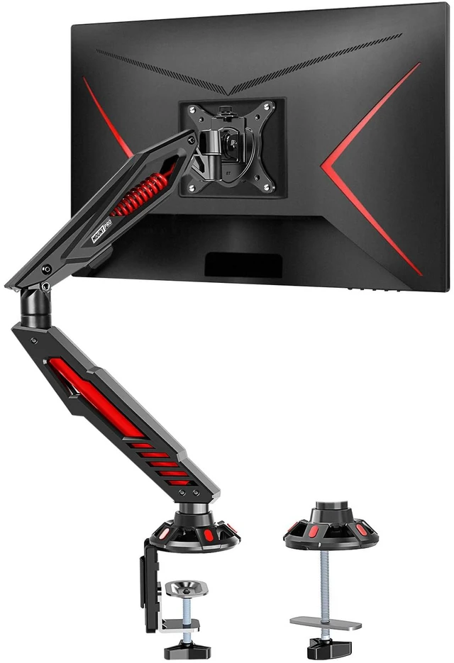 Main image of Single Gaming Monitor Stand - Mechanical Spring Display Mount, Adjustable Gaming Monitor Arm with C Clamp and Grommet Mounting Base - Fits for Computer Screen up to 32, VESA 75x75, 100x100